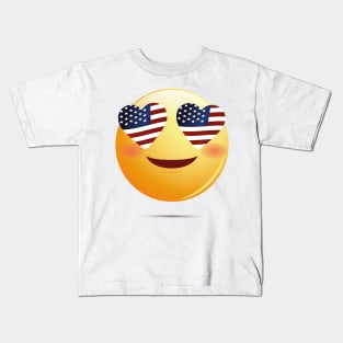 American Flag Funny Emoji Kids T-Shirt